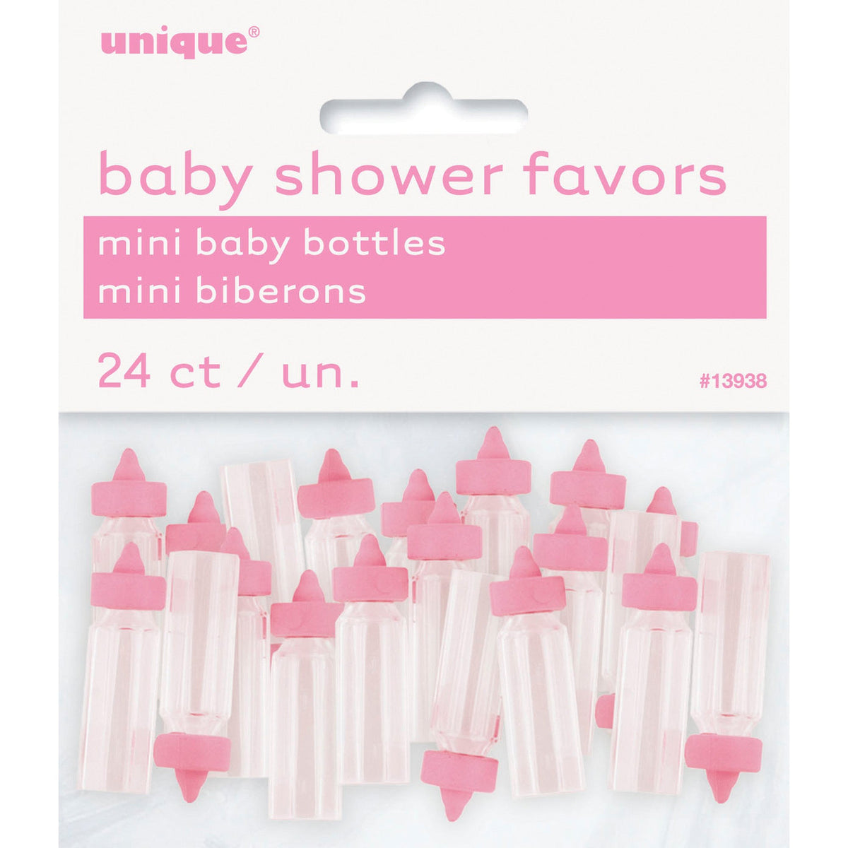 UNIQUE PARTY FAVORS Baby Shower Pink Mini Plastic Baby Bottles, 24 Count 011179139385