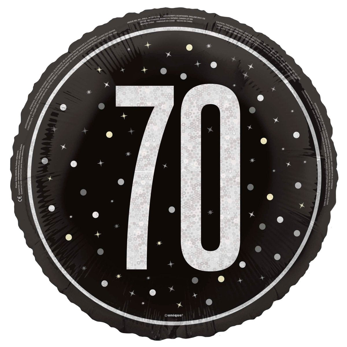 UNIQUE PARTY FAVORS Balloons Black and Silver 70th Happy Birthday Foil Balloon, 18 Inches, 1 Count