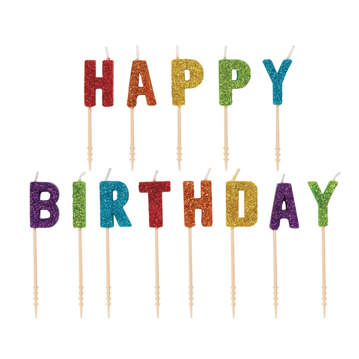 UNIQUE PARTY FAVORS Cake Supplies Glitter Happy Birthday Letter Candle Picks, 13 Count 011179199785