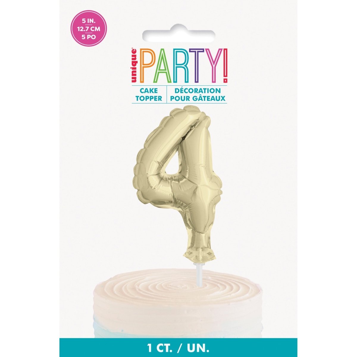UNIQUE PARTY FAVORS Cake Supplies Golden Number 4 Foil Balloon Cake Topper, 1 Count 011179572649