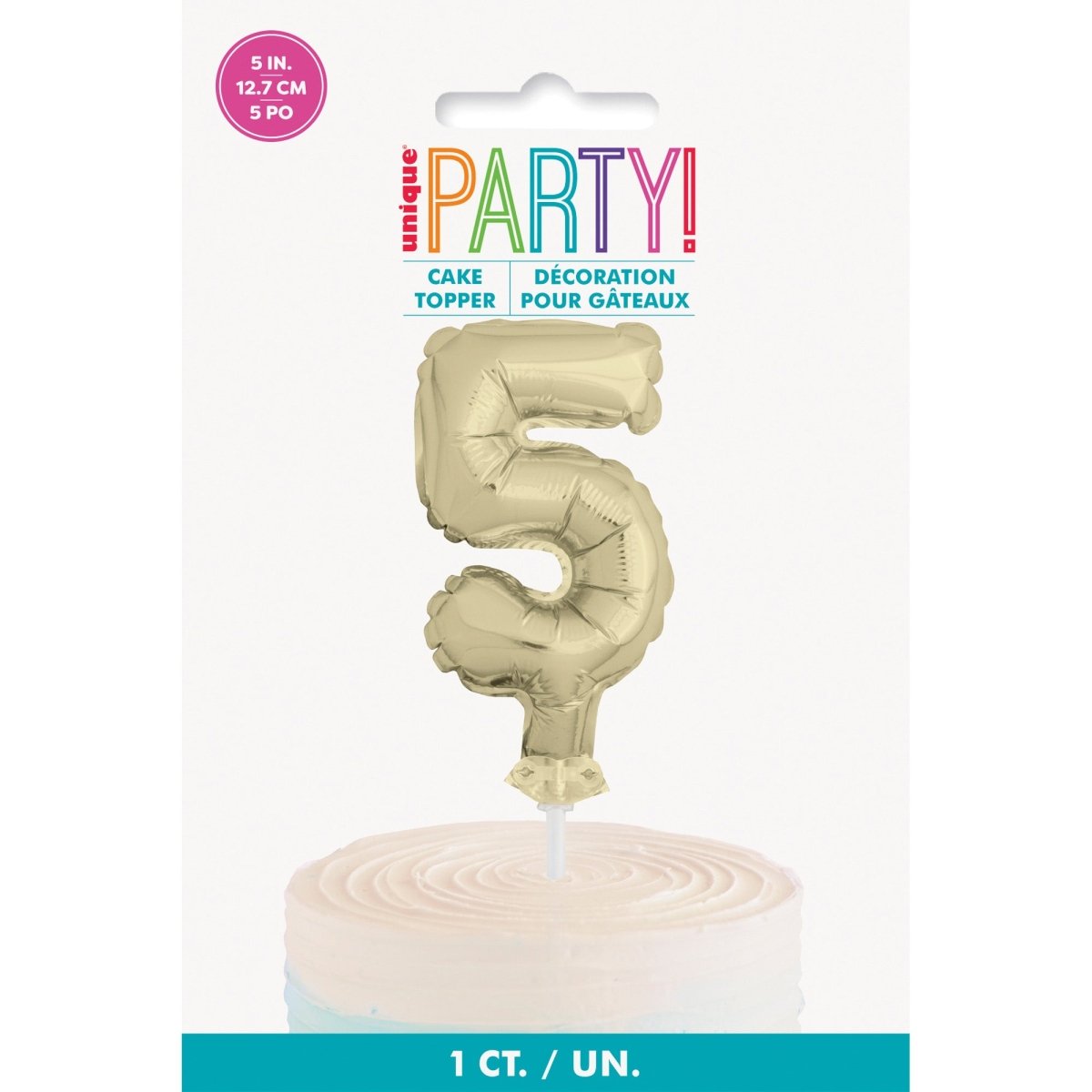 UNIQUE PARTY FAVORS Cake Supplies Golden Number 5 Foil Balloon Cake Topper, 1 Count 011179572656
