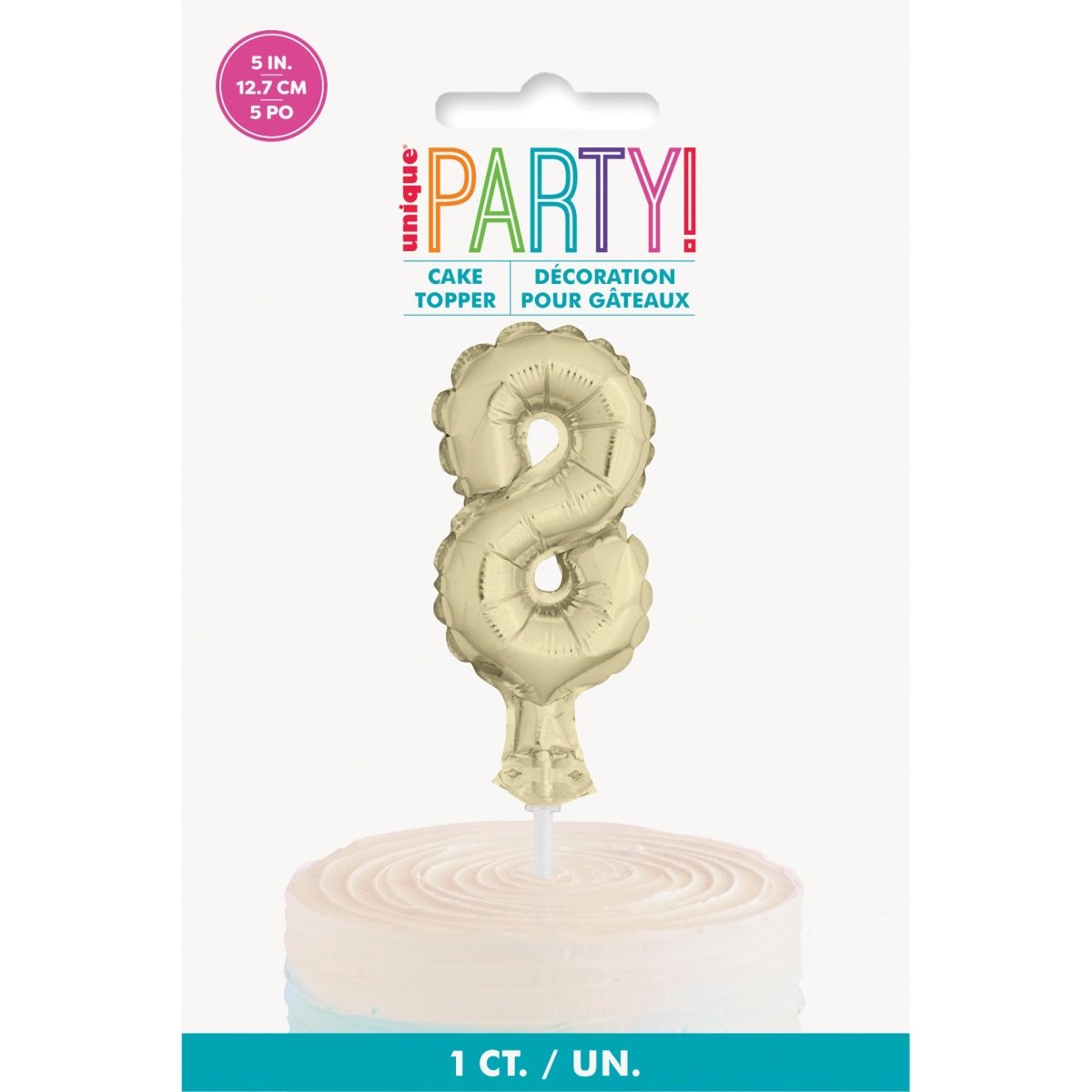 UNIQUE PARTY FAVORS Cake Supplies Golden Number 8 Foil Balloon Cake Topper, 1 Count 011179572687