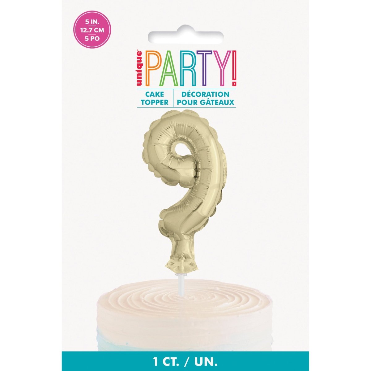 UNIQUE PARTY FAVORS Cake Supplies Golden Number 9 Foil Balloon Cake Topper, 1 Count 011179572694