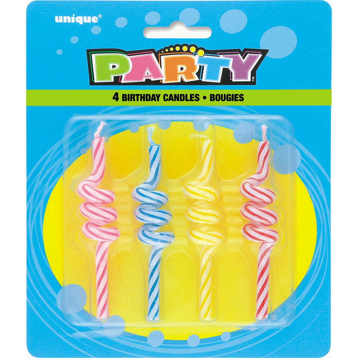 UNIQUE PARTY FAVORS Cake Supplies Striped Coil Candles, 4 Count 011179711833