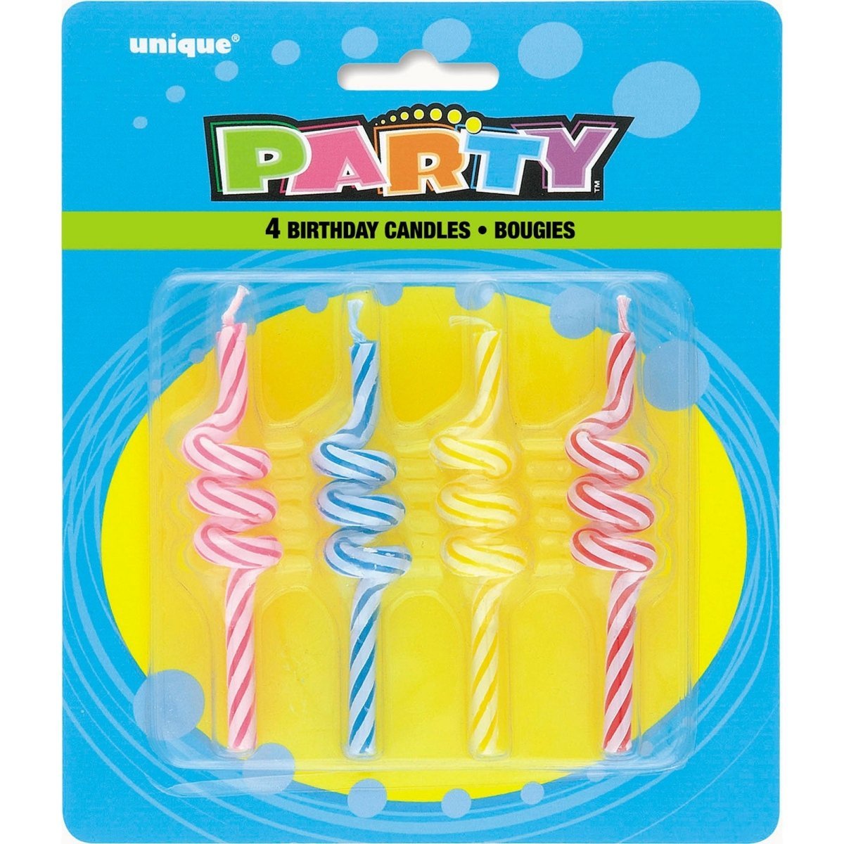 UNIQUE PARTY FAVORS Cake Supplies Striped Coil Candles, 4 Count 011179711833