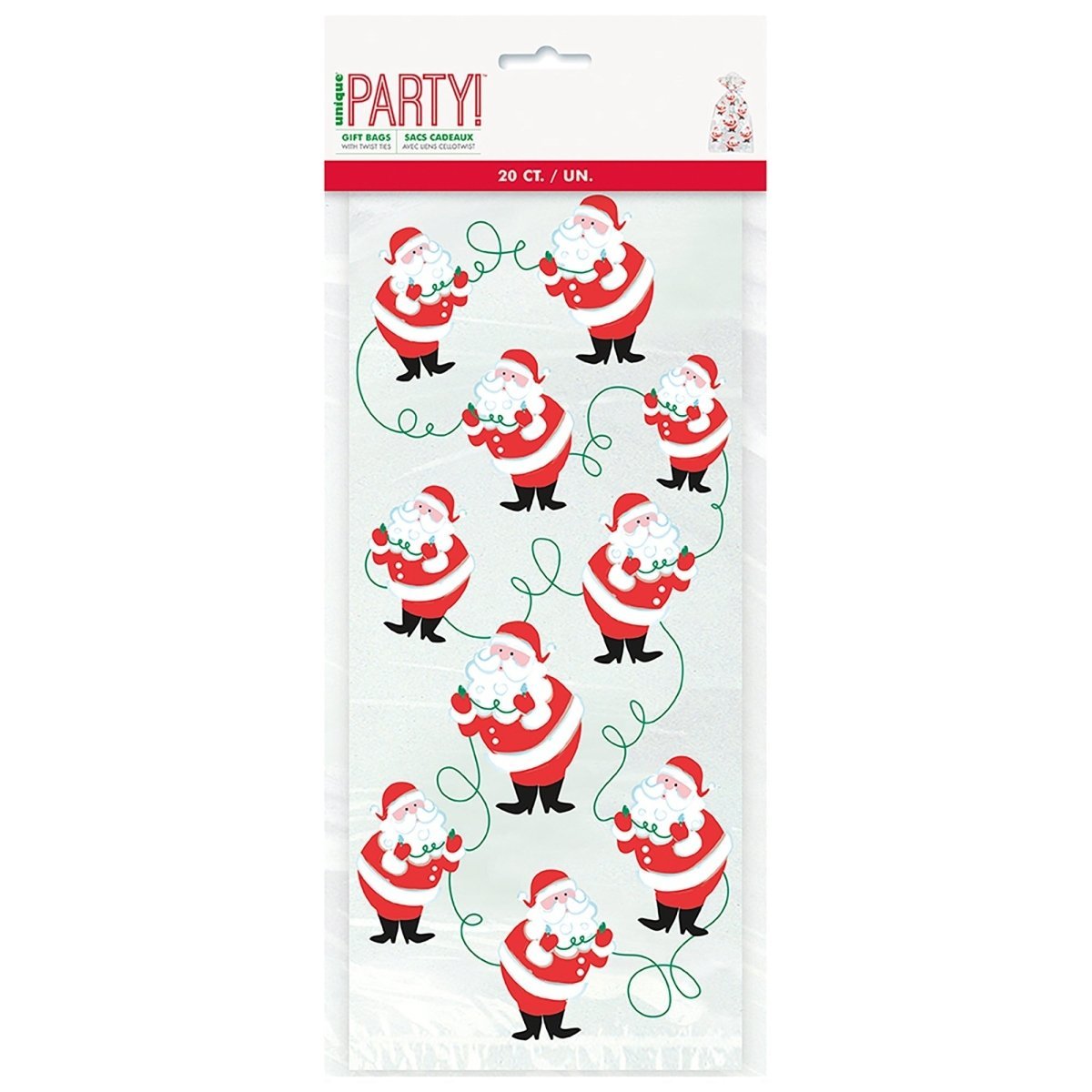 UNIQUE PARTY FAVORS Christmas Twinkle Santa Cello Bags, 20 Count 011179134854