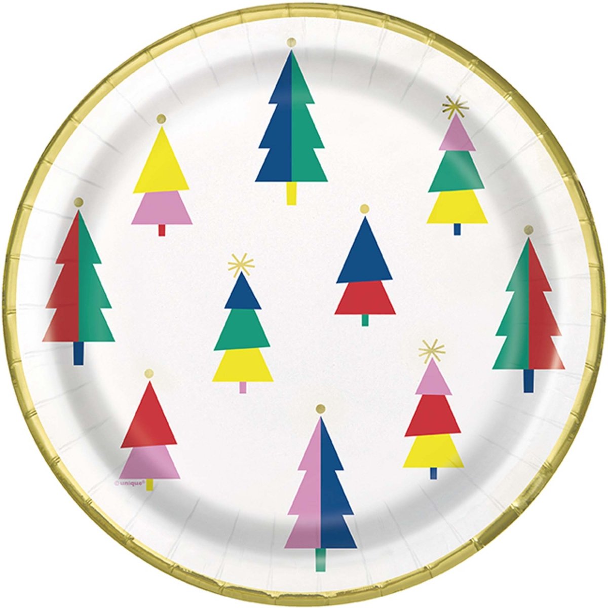 UNIQUE PARTY FAVORS Christmas Vibrant Christmas Large Round Lunch Paper Plates, 9 Inches, 8 Count