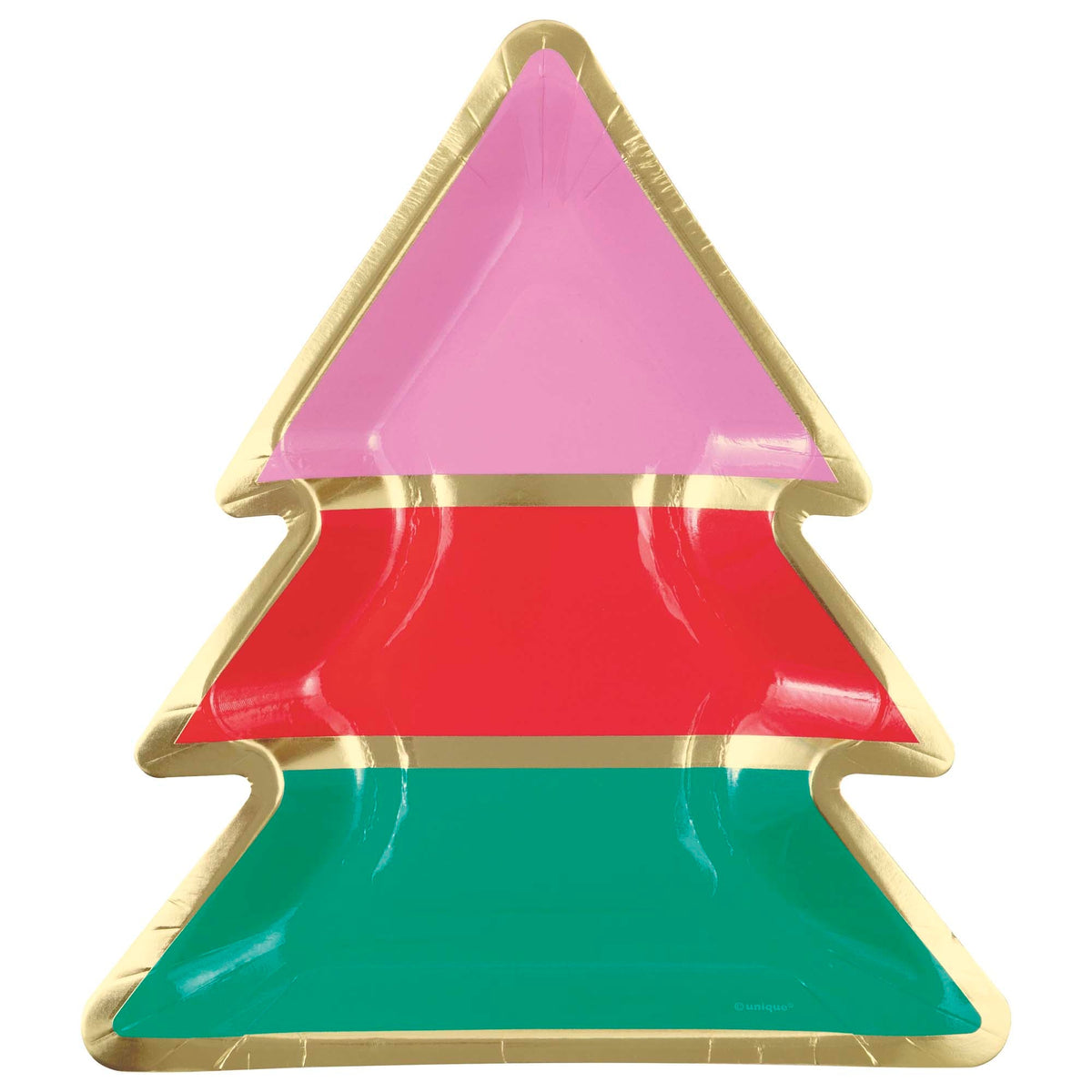 UNIQUE PARTY FAVORS Christmas Vibrant Christmas Large Tree Shaped Lunch Paper Plates, 9 Inches, 8 Count
