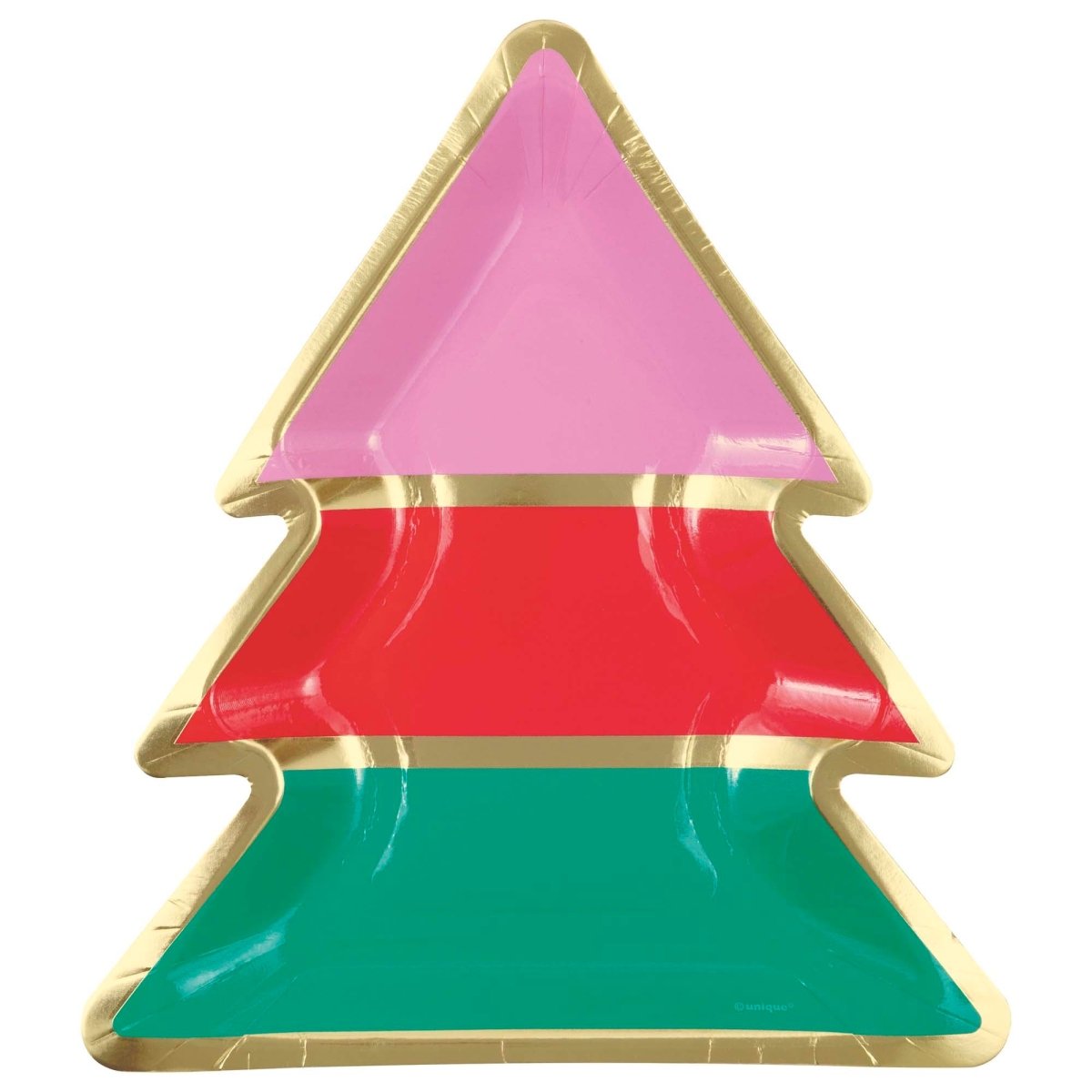 UNIQUE PARTY FAVORS Christmas Vibrant Christmas Large Tree Shaped Lunch Paper Plates, 9 Inches, 8 Count