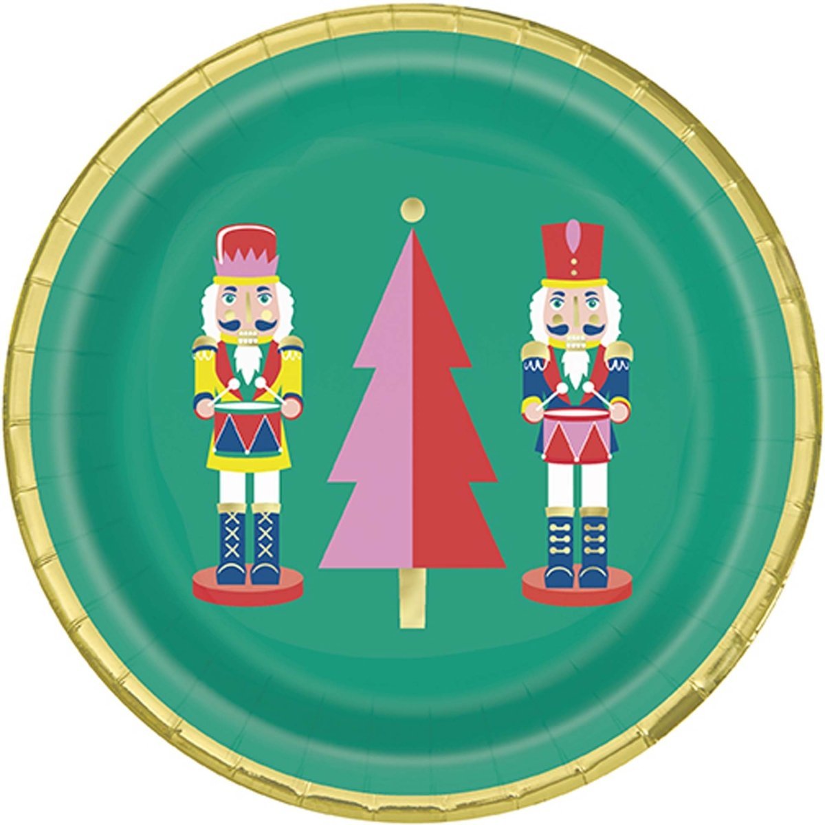 UNIQUE PARTY FAVORS Christmas Vibrant Christmas Small Round Dessert Paper Plates, 7 Inches, 8 Count