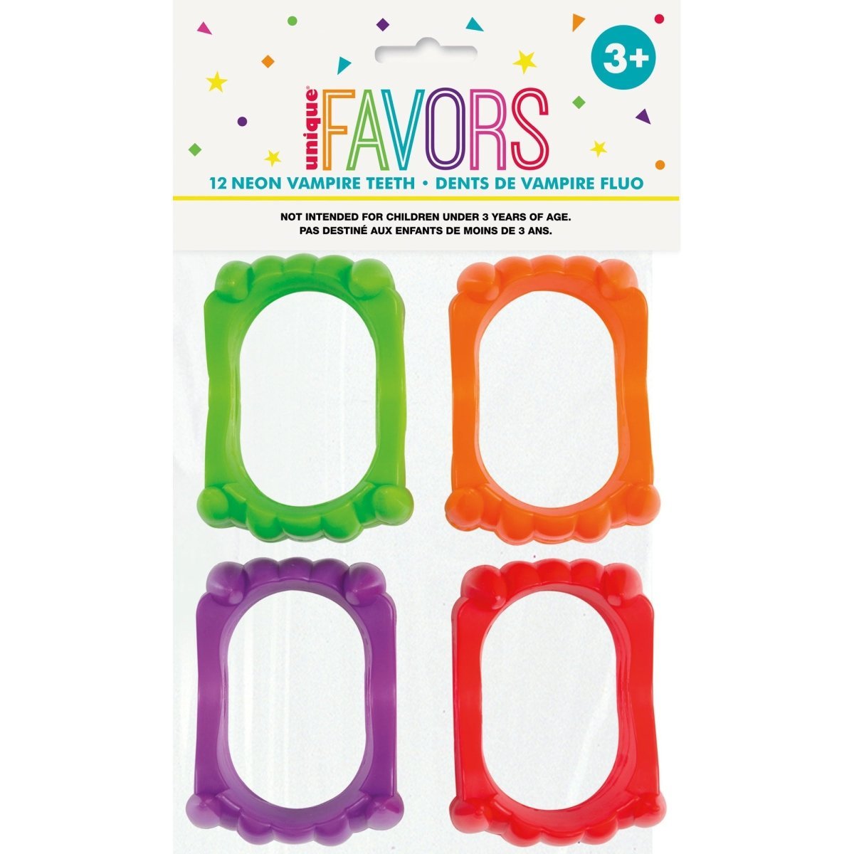 UNIQUE PARTY FAVORS Costume Accessories Neon Plastic Vampire Teeth for Kids, 12 Count 011179847419
