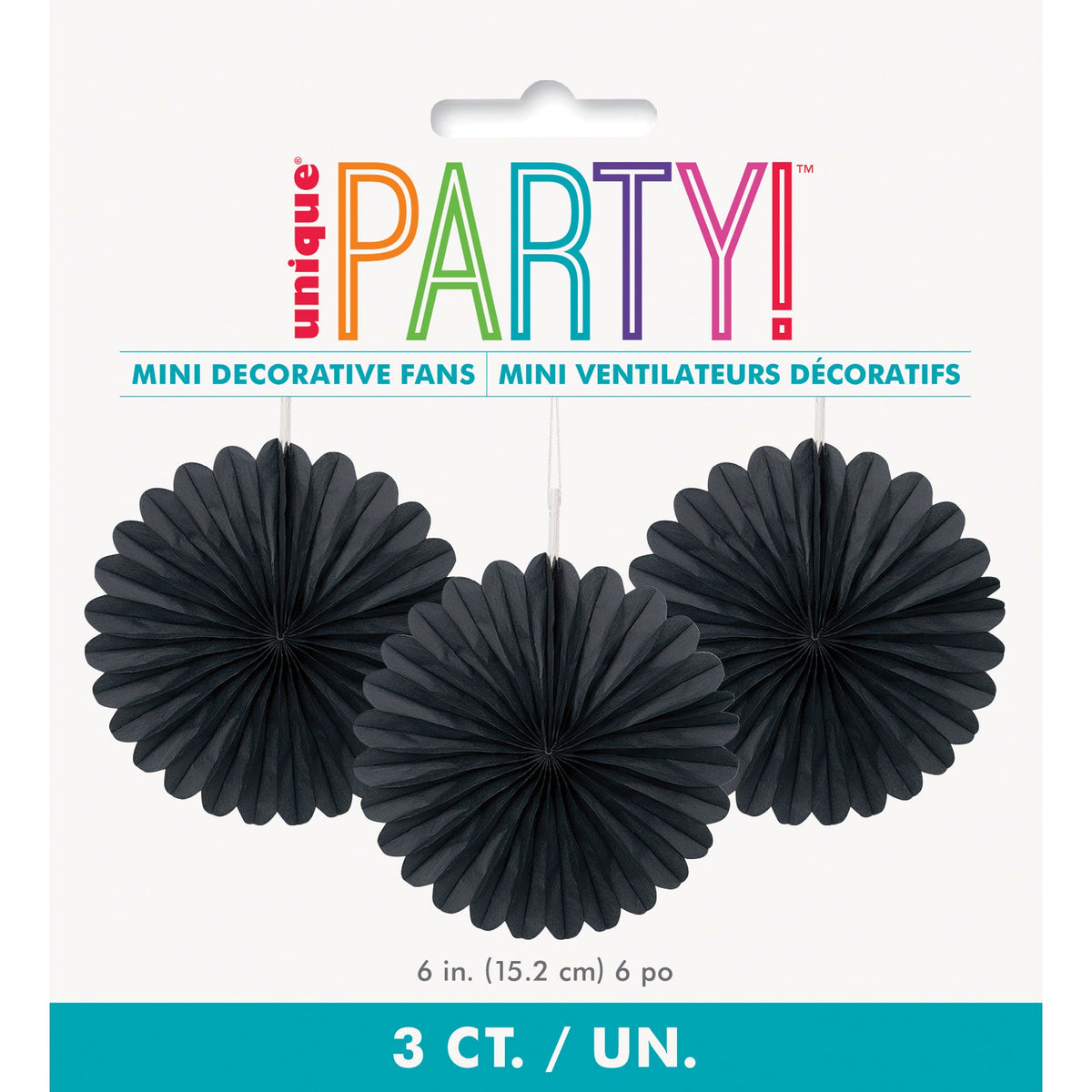 UNIQUE PARTY FAVORS Decorations Black Decorative Paper Fans, 6 Inches, 3 Count 011179632602