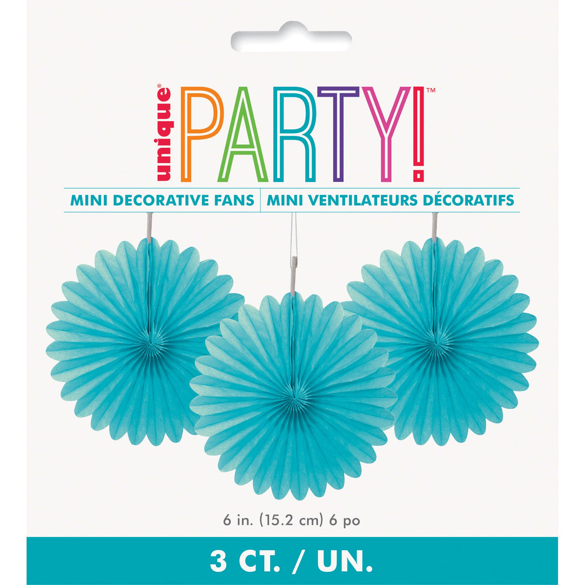 UNIQUE PARTY FAVORS Decorations Caribbean Blue Decorative Paper Fans, 6 Inches, 3 Count 011179471683