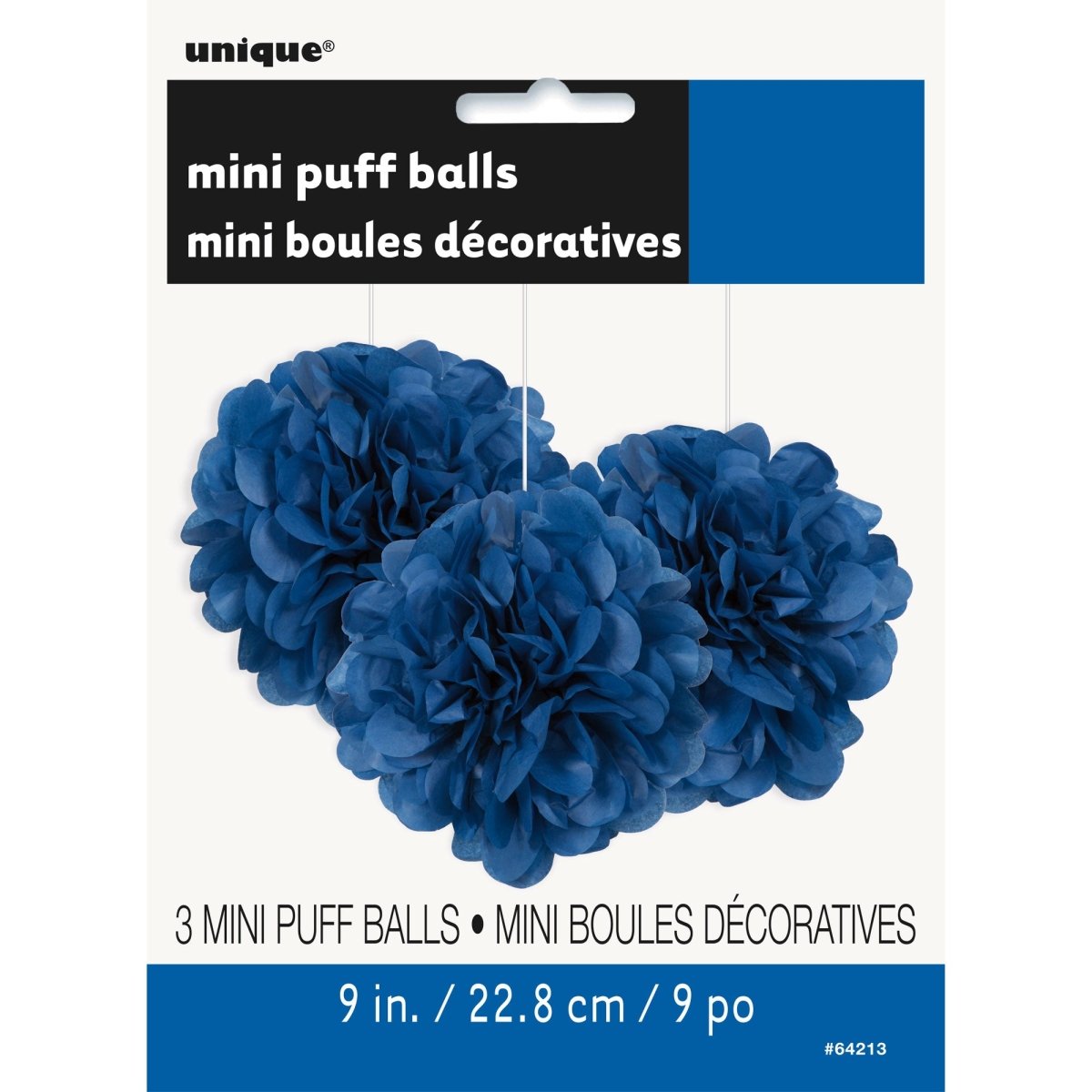 UNIQUE PARTY FAVORS Decorations Royal Blue Mini Puff Hanging Decorations, 9 Inches, 3 Count 011179642137