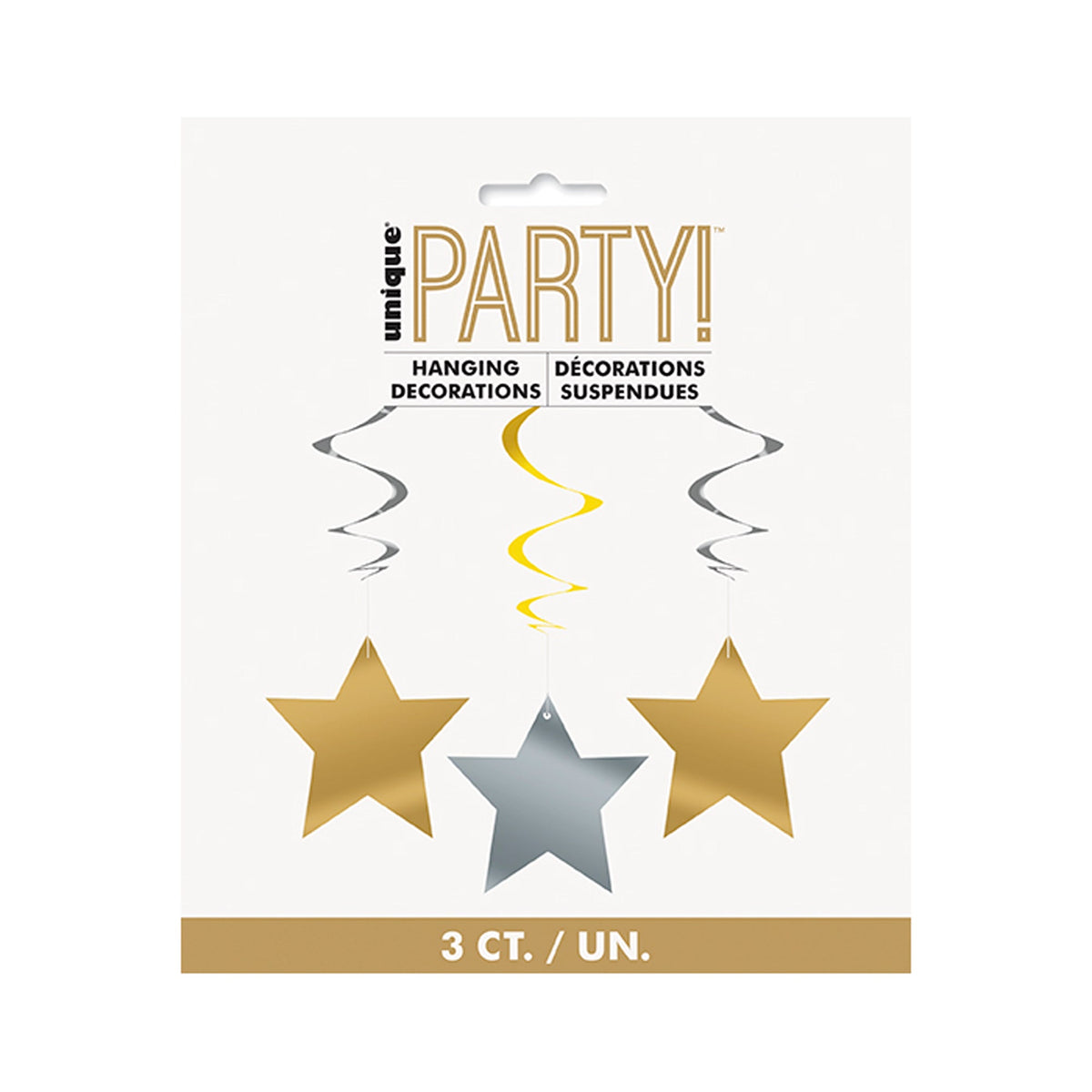 UNIQUE PARTY FAVORS Decorations Silver and Gold Hanging Star Swirl Decorations, 26 Inches, 3 Count 011179911868