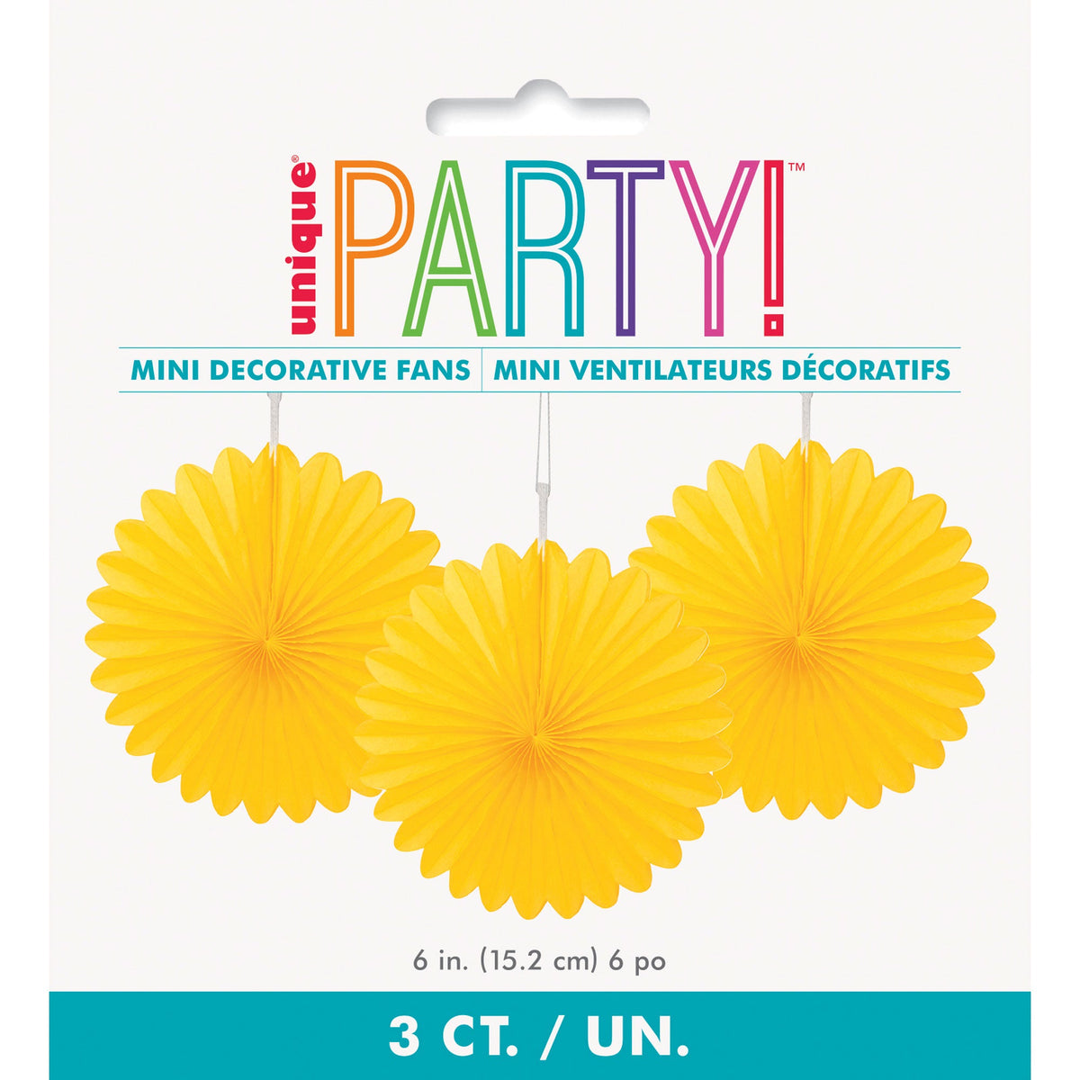 UNIQUE PARTY FAVORS Decorations Yellow Decorative Paper Fans, 6 Inches, 3 Count 011179632596