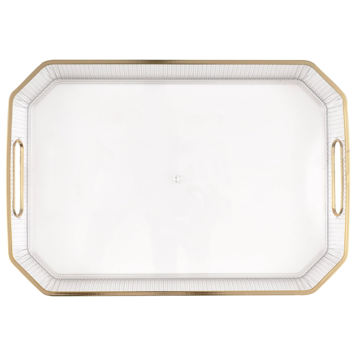 UNIQUE PARTY FAVORS Disposable-Plasticware Clear Plastic Serving Tray with Gold Edge, 1 Count 011179748150