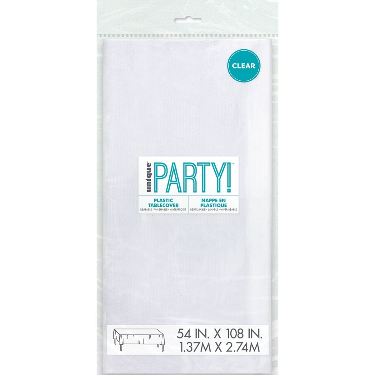 UNIQUE PARTY FAVORS Disposable-Plasticware Clear Rectangular Plastic Table Cover, 54 x 108 Inches, 1 Count 011179050802