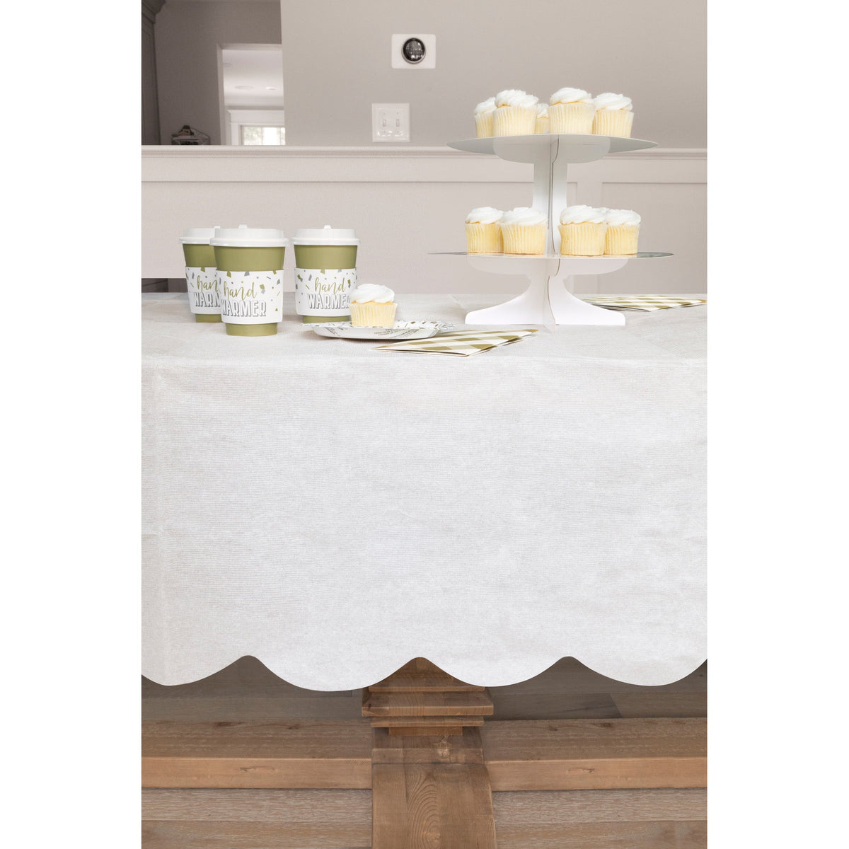 UNIQUE PARTY FAVORS Disposable-Plasticware White Rectangular Paper Scalloped Table Cover, 54 x 108 Inches, 1 Count 011179739516