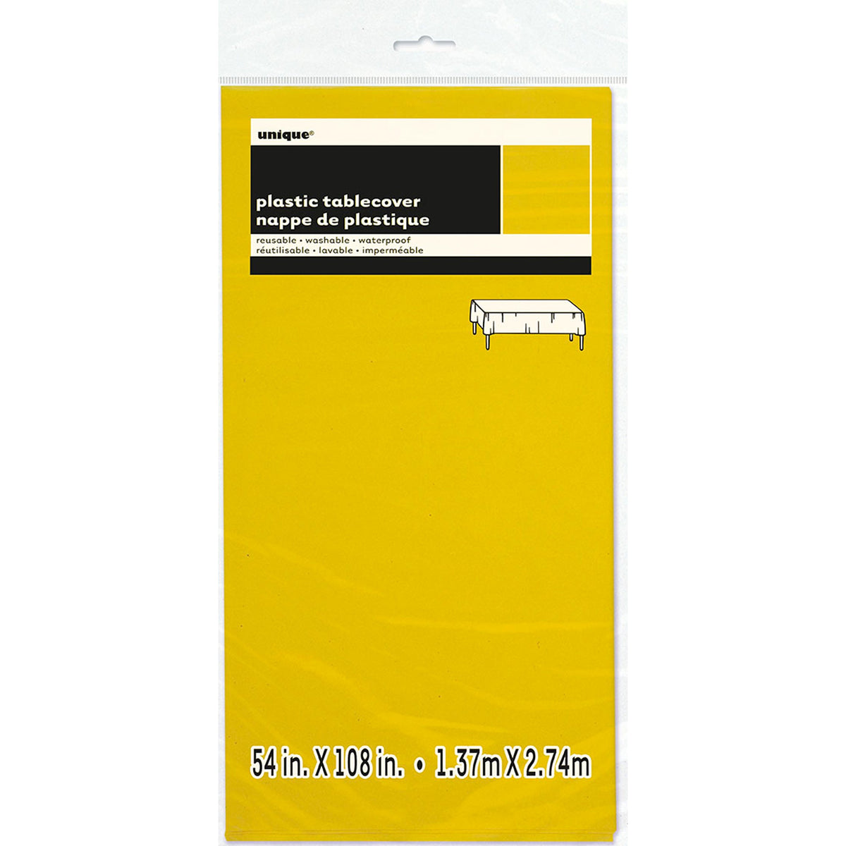 UNIQUE PARTY FAVORS Disposable-Plasticware Yellow Rectangular Plastic Table Cover, 54 x 108 Inches, 1 Count 011179050932