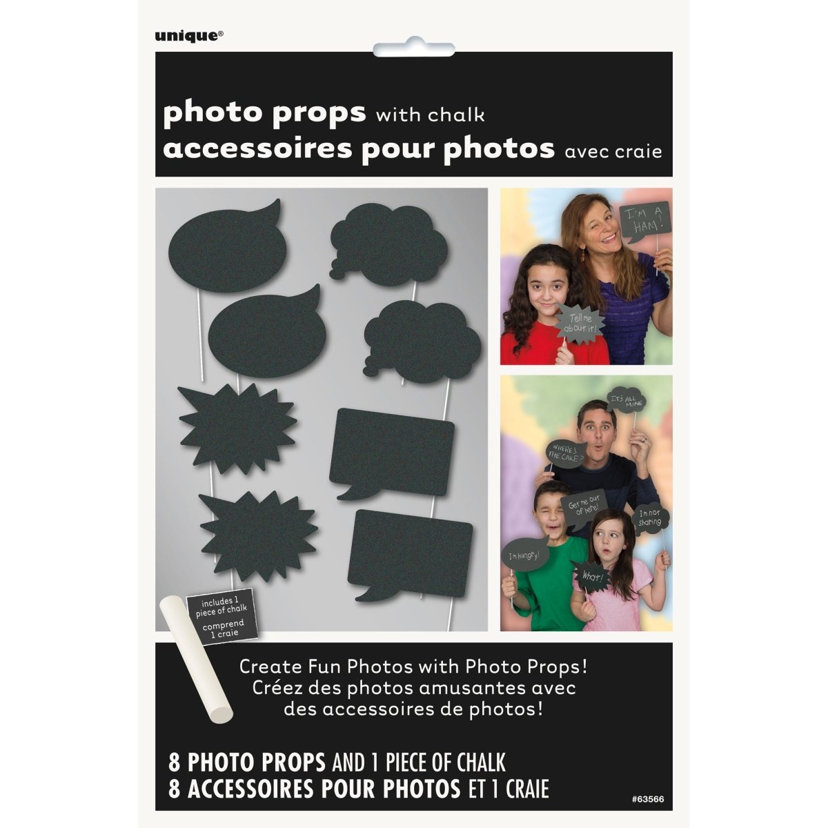 UNIQUE PARTY FAVORS Everyday Entertaining Chalkboard Photo Props with Chalk, 8 Count 011179635665