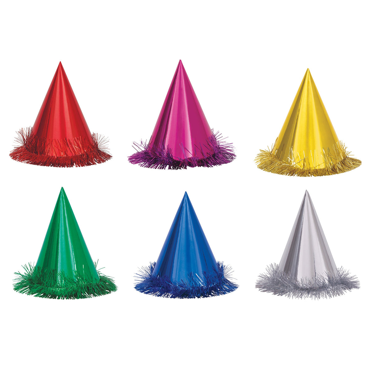 UNIQUE PARTY FAVORS General Birthday Fringed Foil Party Hats, Assortment, 6 Count 011179090488
