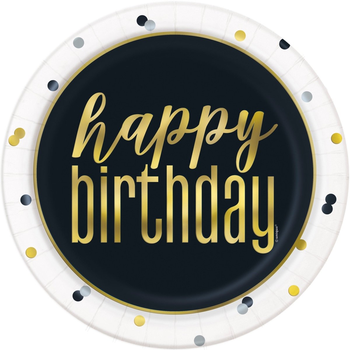 UNIQUE PARTY FAVORS General Birthday Metallic Happy Birthday Large Round Lunch Paper Plates, 9 Inches, 8 Count 011179731855