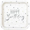 UNIQUE PARTY FAVORS General Birthday Silver and Gold Happy Birthday Large Square Lunch Paper Plates, 9 Inches, 8 Count 011179408153