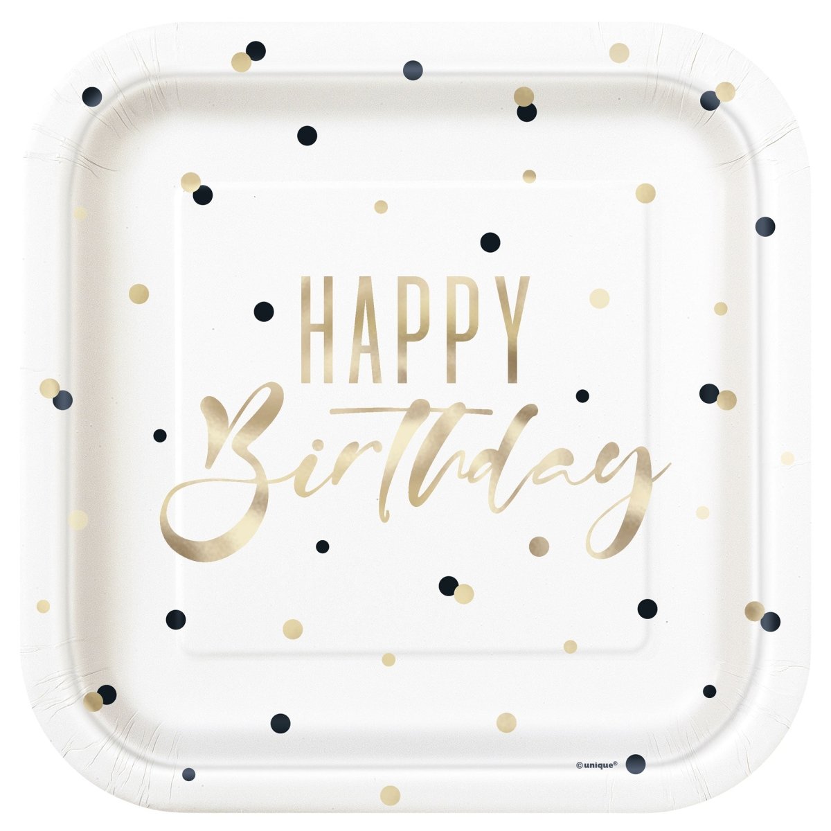 UNIQUE PARTY FAVORS General Birthday Silver and Gold Happy Birthday Large Square Lunch Paper Plates, 9 Inches, 8 Count 011179788453