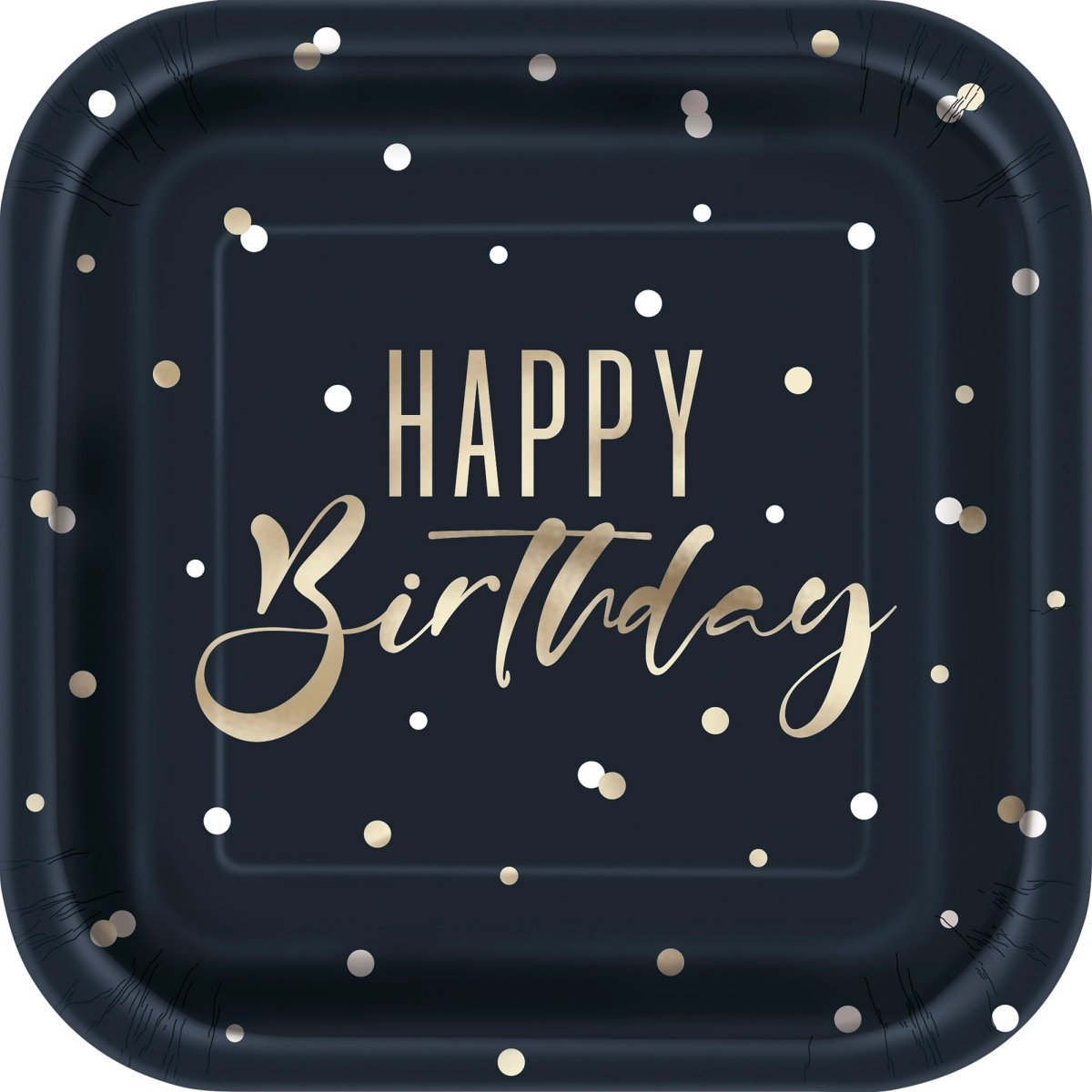 UNIQUE PARTY FAVORS General Birthday Silver and Gold Happy Birthday Small Square Dessert Paper Plates, 7 Inches, 8 Count 011179788446