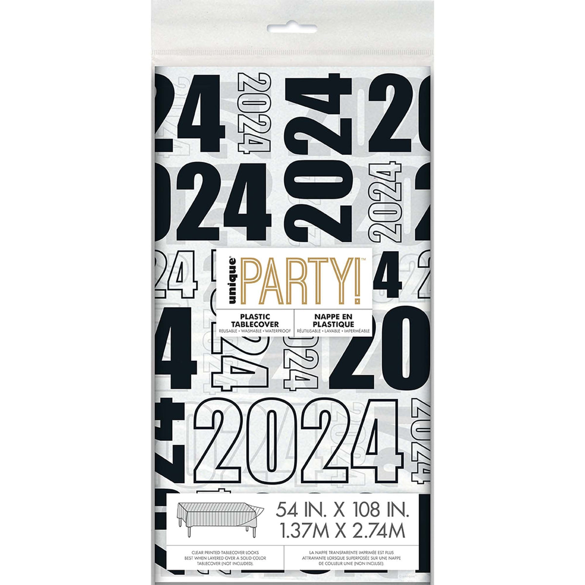 UNIQUE PARTY FAVORS Graduation Black & White 2024 Plastic Tablecover, 54 X 108 Inches, 1 Count