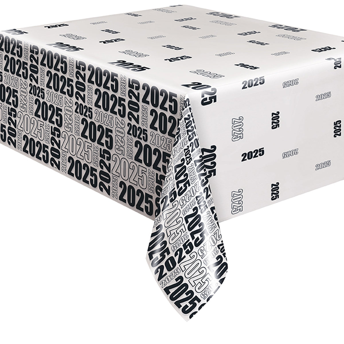UNIQUE PARTY FAVORS Graduation Black & White 2025 Plastic Table Cover, 54 X 108 Inches, 1 Count 011179161034