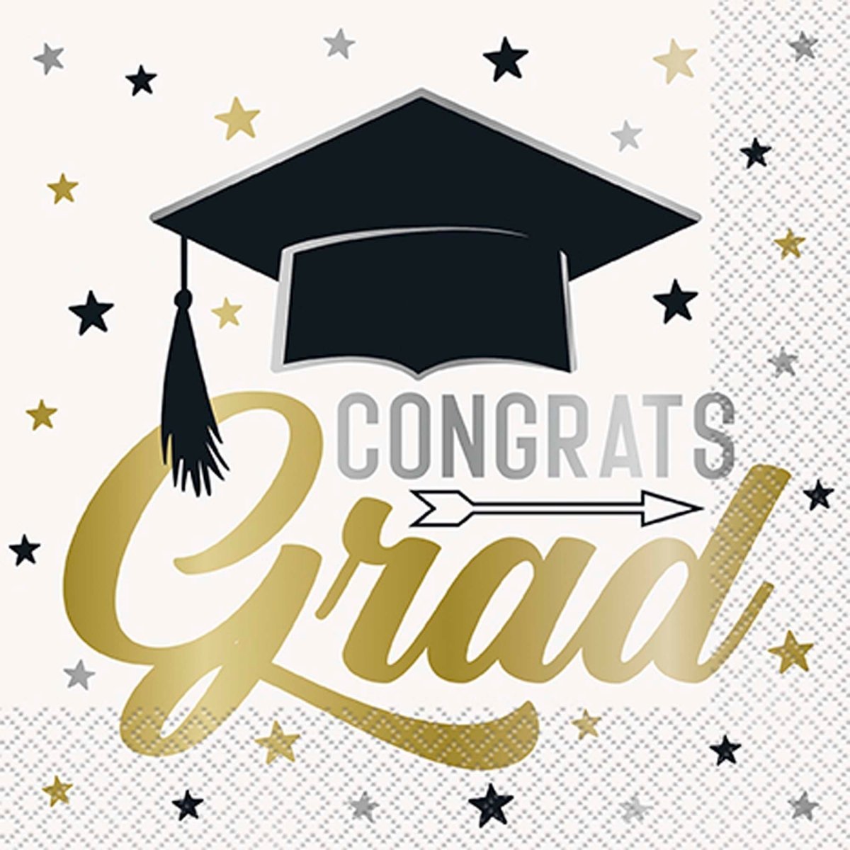 UNIQUE PARTY FAVORS Graduation Stars and Caps Large Lunch Napkins, 16 Count 011179248728