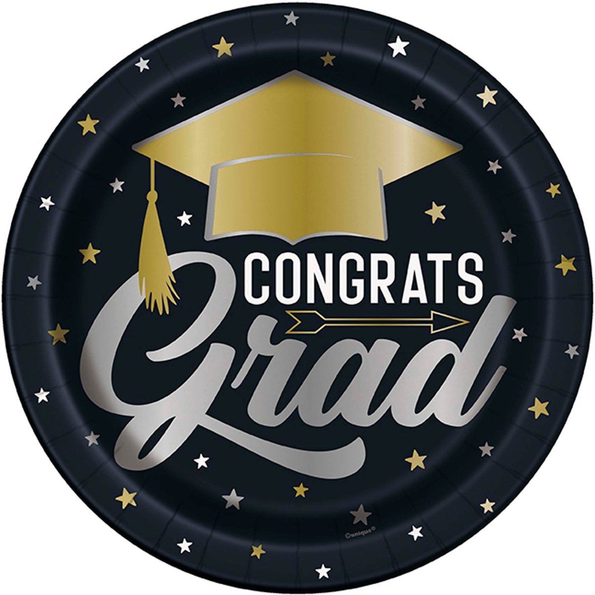 UNIQUE PARTY FAVORS Graduation Stars and Caps Large Round Lunch Paper Plates, 9 Inches, 8 Count 011179248759