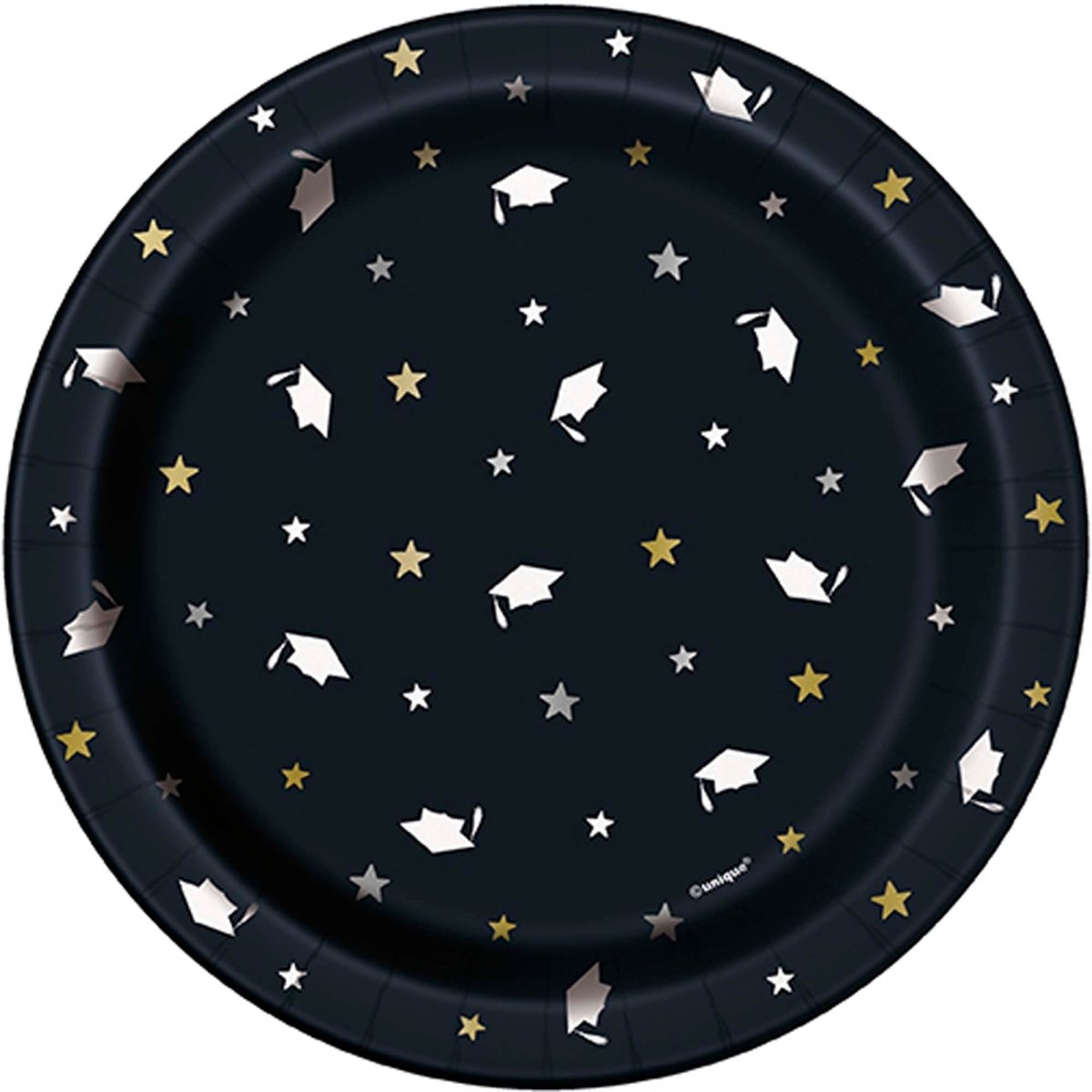 UNIQUE PARTY FAVORS Graduation Stars and Caps Small Round Dessert Paper Plates, 7 Inches, 8 Count 011179248742