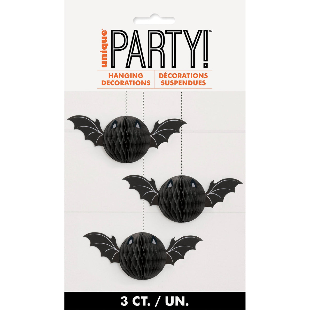 UNIQUE PARTY FAVORS Halloween Black Bat Hanging Decorations, 3 Count 011179237548
