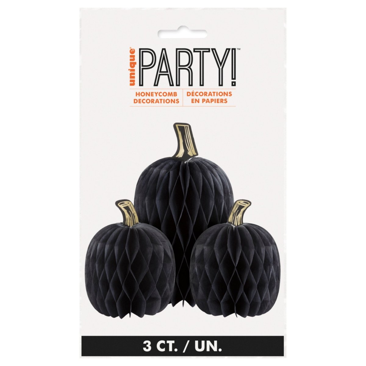 UNIQUE PARTY FAVORS Halloween Black Pumpkin Honeycomb Centerpieces, 3 Count 011179542987