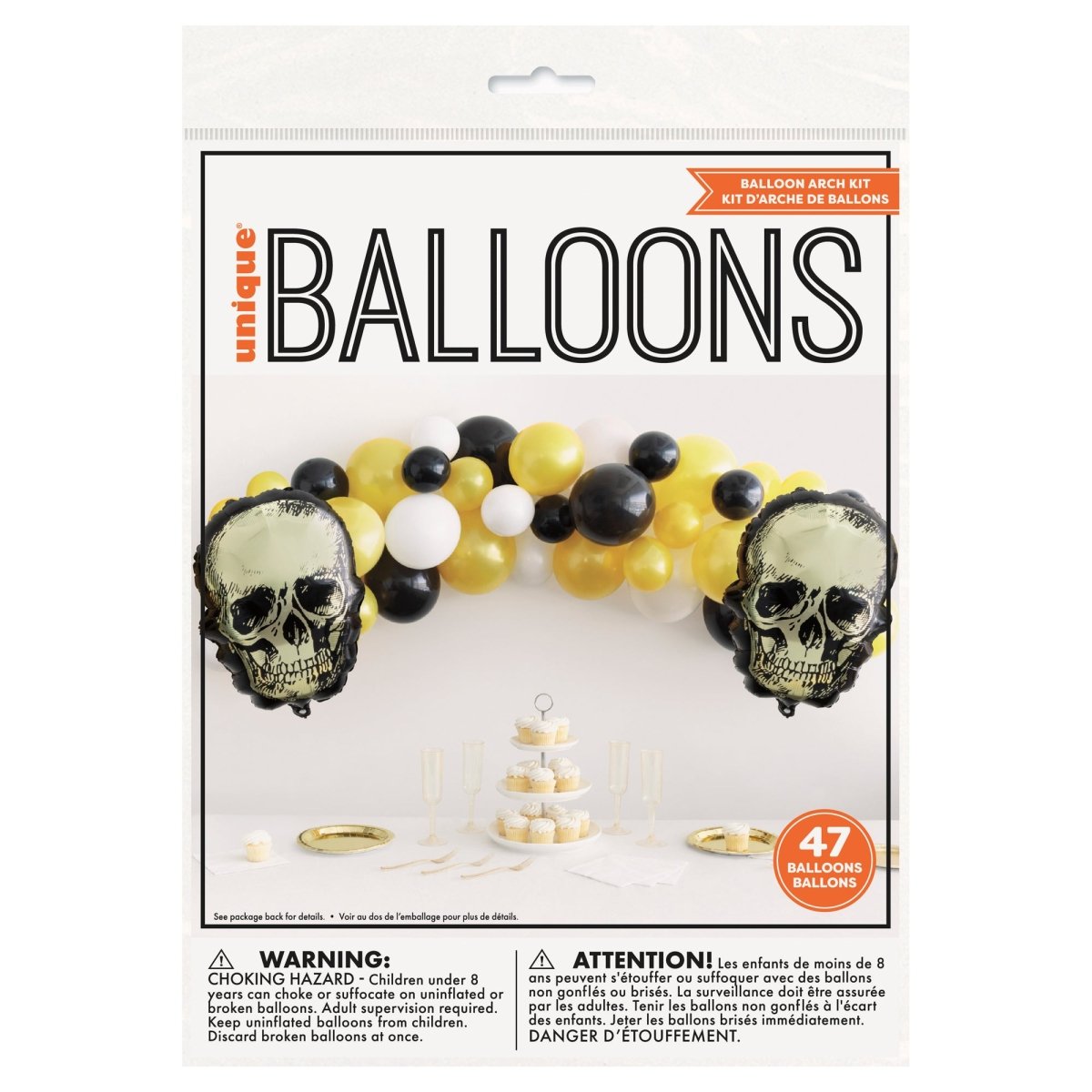 UNIQUE PARTY FAVORS Halloween Gold Skull Foil and Latex Balloon Arch Kit, 47 Count 011179542994