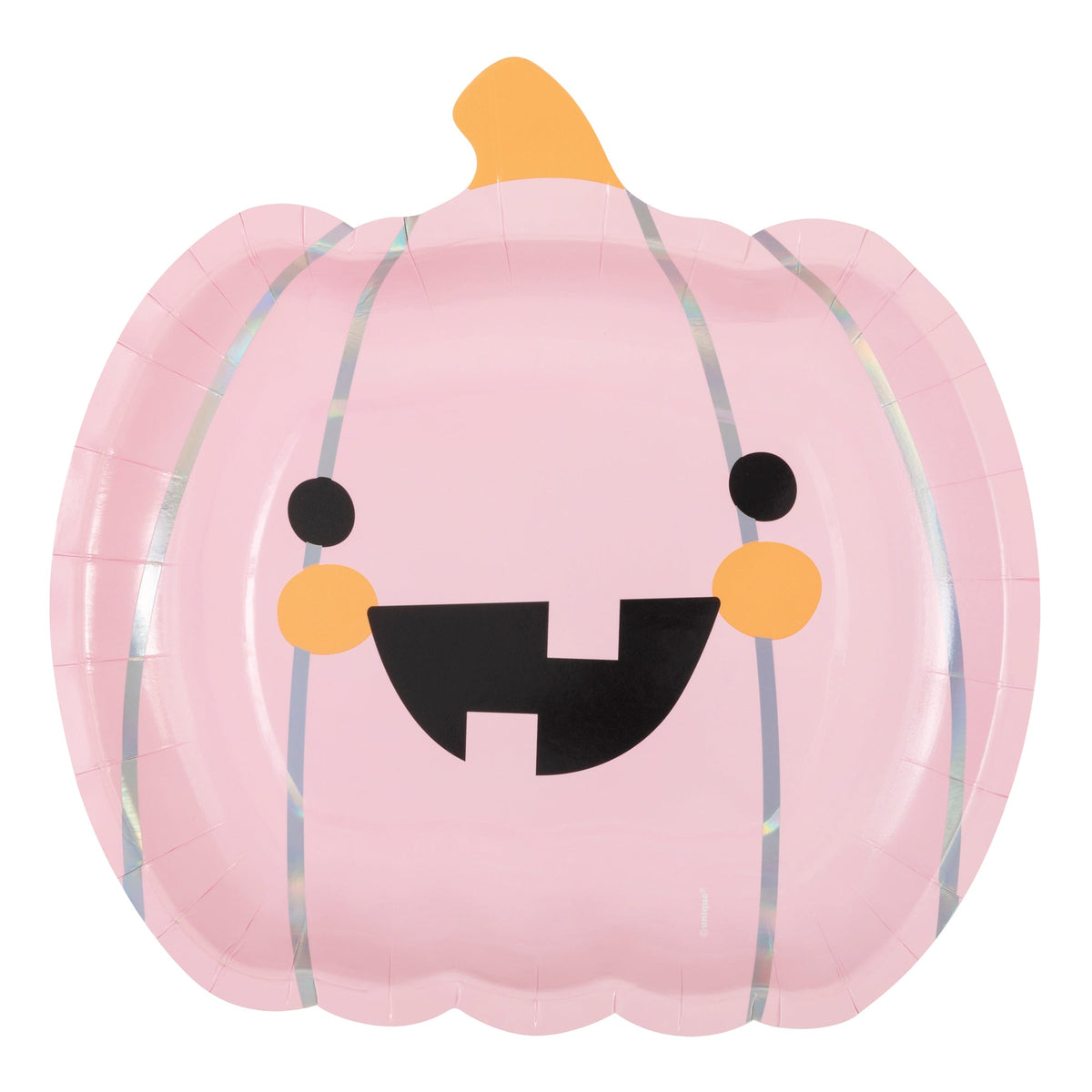 UNIQUE PARTY FAVORS Halloween Groovy Halloween Large Pink Pumpkin Shaped Lunch Paper Plates, 9 Inches, 8 Count 011179542451