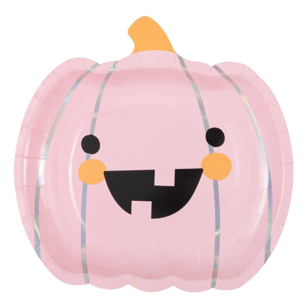 UNIQUE PARTY FAVORS Halloween Groovy Halloween Large Pink Pumpkin Shaped Lunch Paper Plates, 9 Inches, 8 Count 011179542451