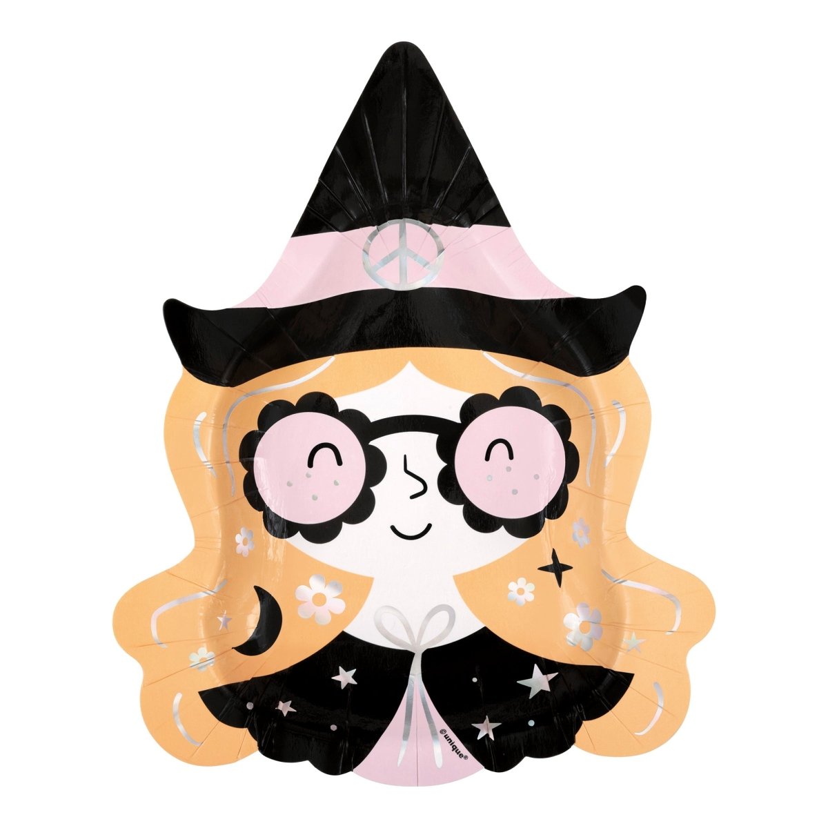 UNIQUE PARTY FAVORS Halloween Groovy Halloween Large Witch Shaped Lunch Paper Plates, 8 Inches, 8 Count 011179528042