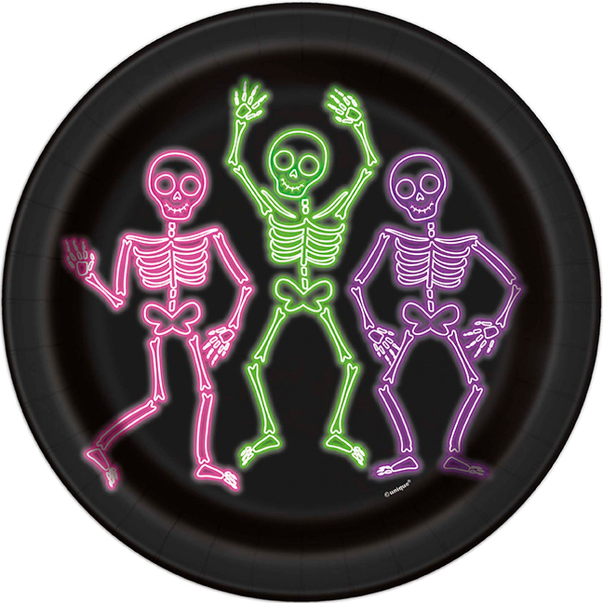 UNIQUE PARTY FAVORS Halloween Neon Lights Halloween Large Round Lunch Paper Plates, 9 Inches, 8 Count
