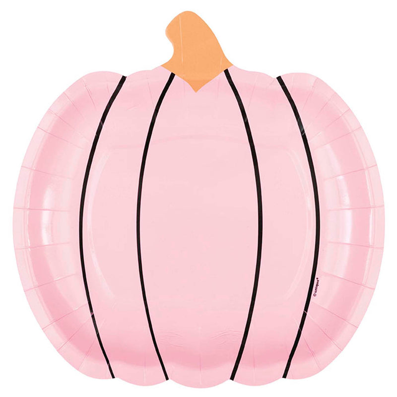 UNIQUE PARTY FAVORS Halloween Posh Halloween Large Pumpkin Shape Lunch Paper Plates, 8 Inches, 8 Count