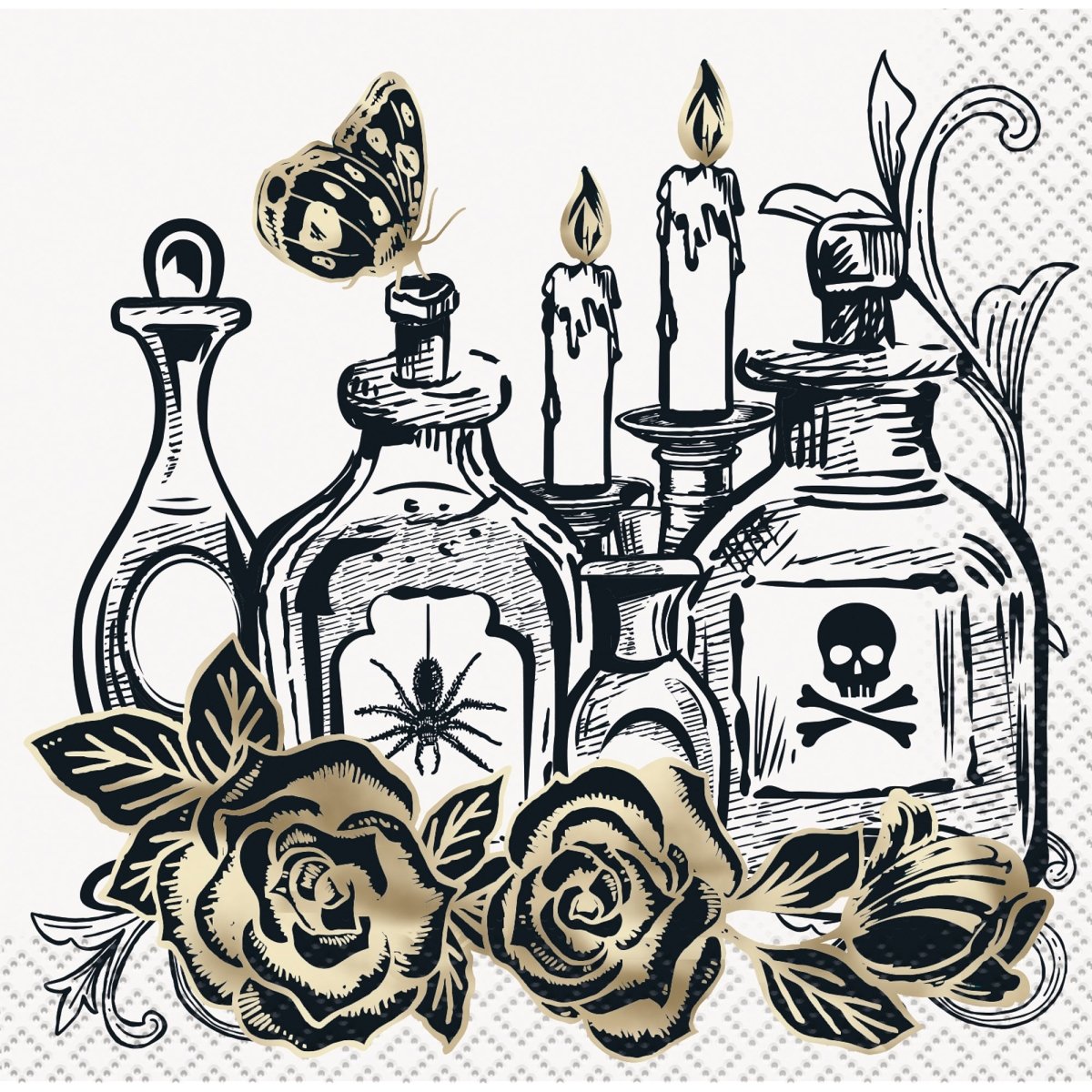 UNIQUE PARTY FAVORS Halloween Sketchy Skulls Small Beverage Napkins, 16 Count 011179542819
