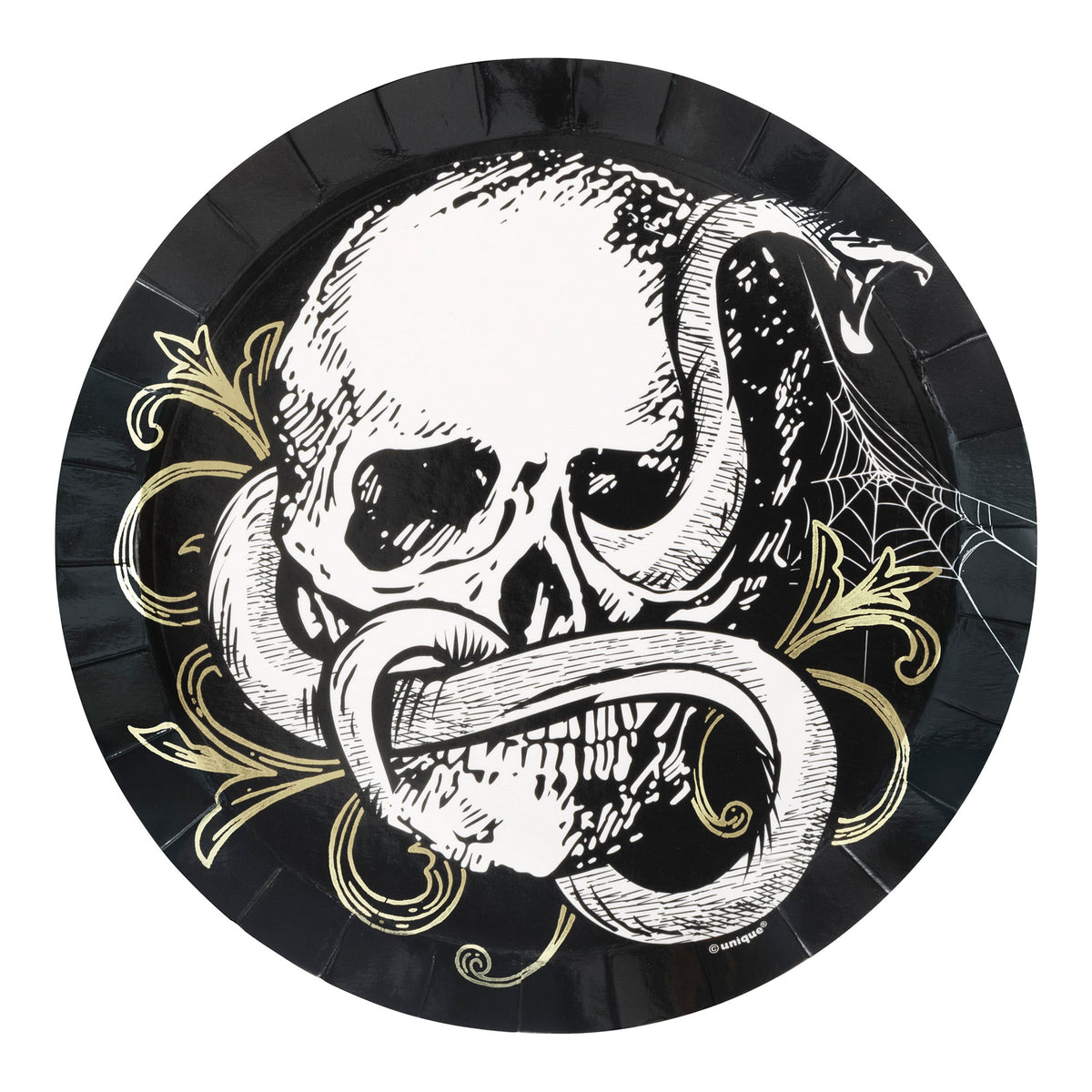 UNIQUE PARTY FAVORS Halloween Sketchy Skulls Small Round Dessert Paper Plates, 7 Inches, 8 Count 011179520343