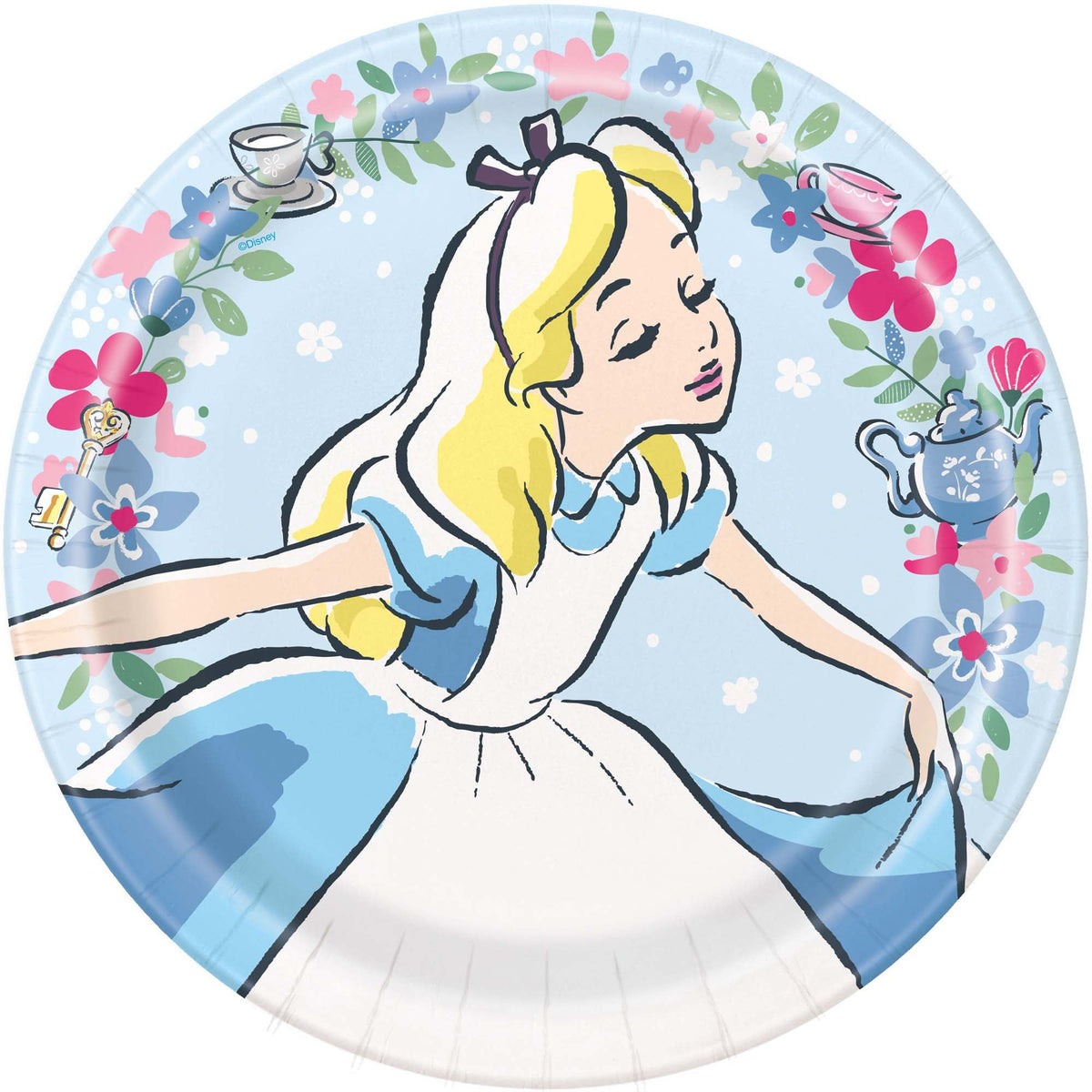 UNIQUE PARTY FAVORS Kids Birthday Alice in Wonderland Birthday Large Round Lunch Paper Plates, 9 Inches, 8 Count