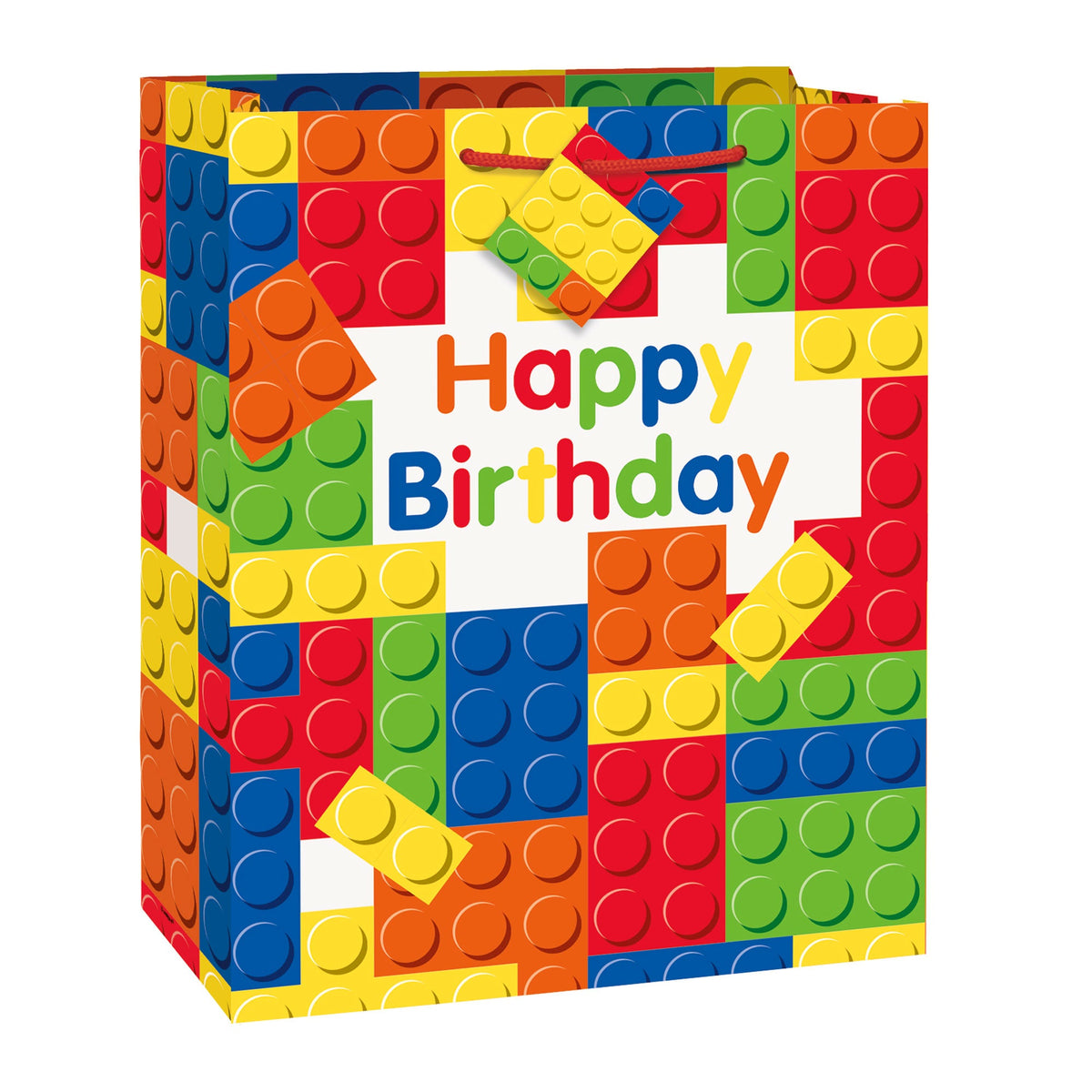 UNIQUE PARTY FAVORS Kids Birthday Building Blocks Birthday Large Gift Bag, 1 Count 011179582396