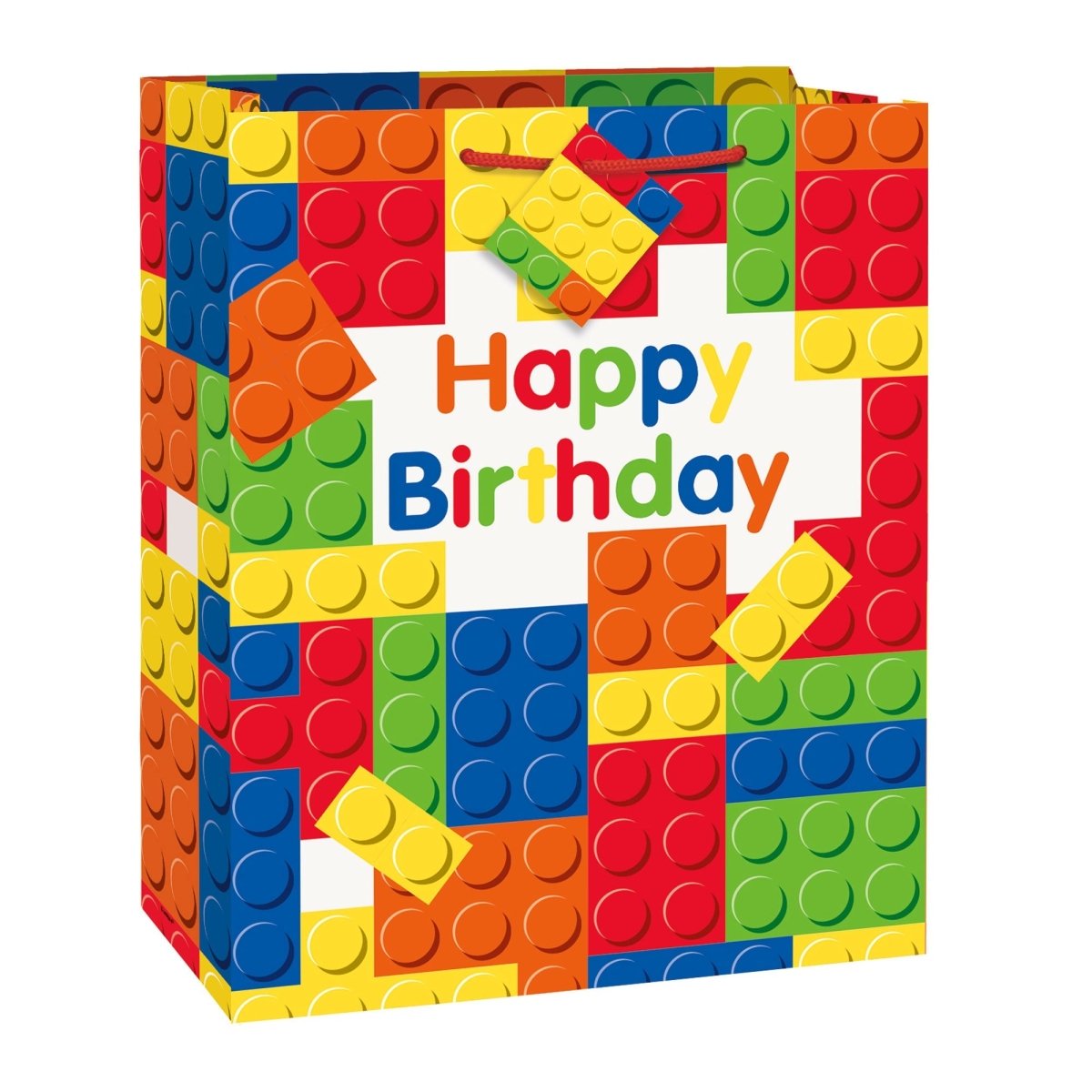 UNIQUE PARTY FAVORS Kids Birthday Building Blocks Birthday Large Gift Bag, 1 Count 011179582396