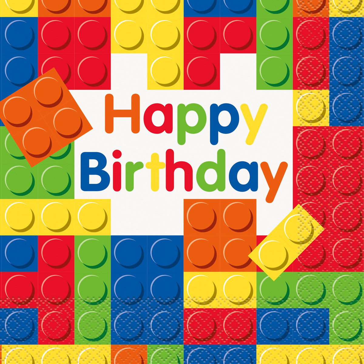UNIQUE PARTY FAVORS Kids Birthday Building Blocks Birthday Large Lunch Napkins, 16 Count 011179582327