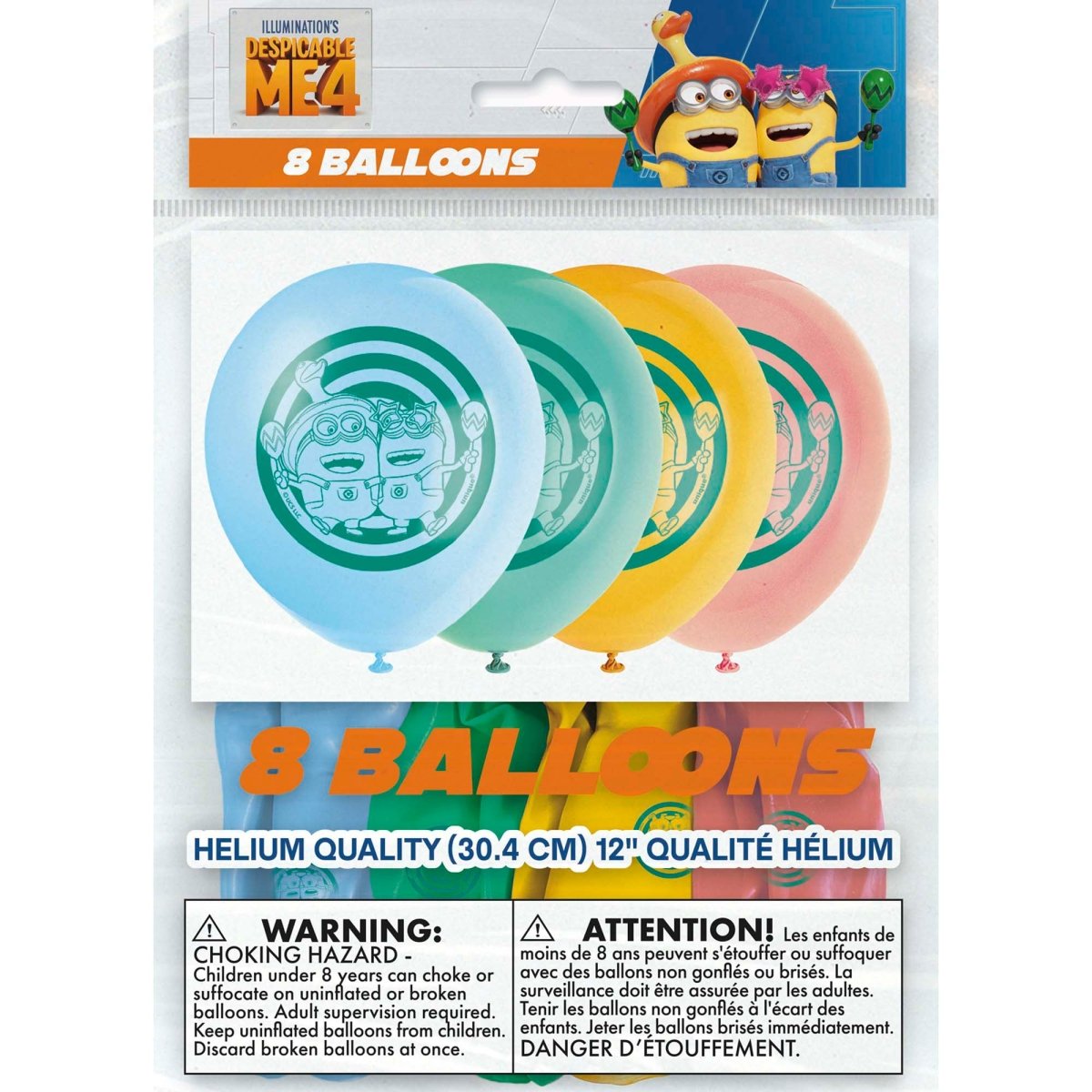 UNIQUE PARTY FAVORS Kids Birthday Despicable Me 4 Printed Latex Balloons, Blue, Green, Peach and Yellow, 12 inches, 8 Count